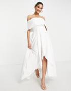 True Violet Bridal Off Shoulder High Low Maxi Dress In Ivory-white