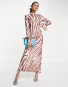 Asos Design High Neck Bias Maxi Dress In Zebra Print-multi
