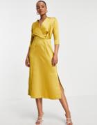 Closet Gold Three-quarter Sleeve Wrap Dress-yellow