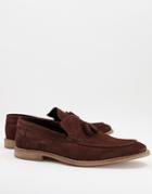 Asos Design Loafers In Brown Suede With Tassel On Natural Sole