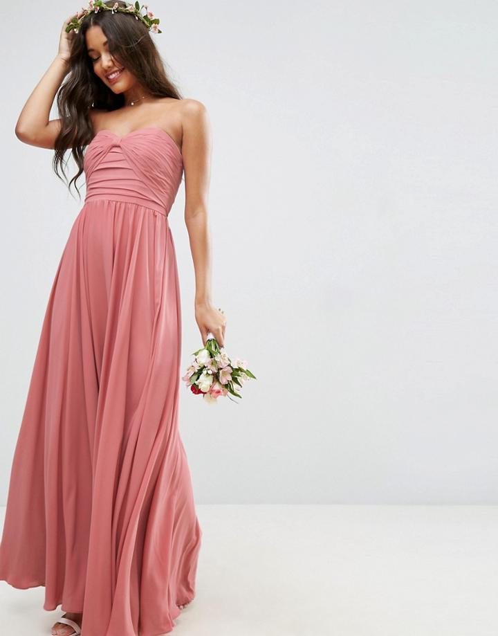 Asos Design Bridesmaid Bow Front Bandeau Maxi Dress-beige