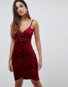 Scarlet Rocks Wrap Front Cami Crushed Velvet Dress In Red - Red