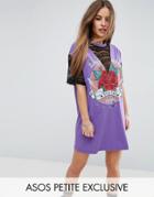 Asos Petite T-shirt Dress With Lace Insert And Motif - Purple