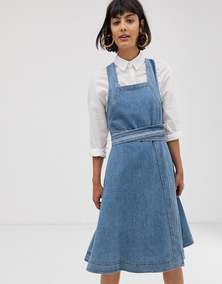 Selected Femme Square Neck Denim Midi Dress - Blue