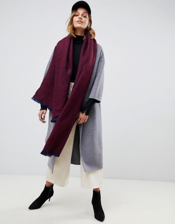 Asos Design Oversized Herringbone Long Scarf - Red
