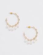Asos Design Hoop Earrings In Chain Design With Pearl Drops In Gold - Gold