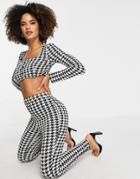 Asos Design Jersey Square Neck Suit Crop Blazer In Mono Houndstooth-multi