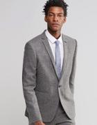 Asos Slim Suit Jacket In Gray Tweed - Gray