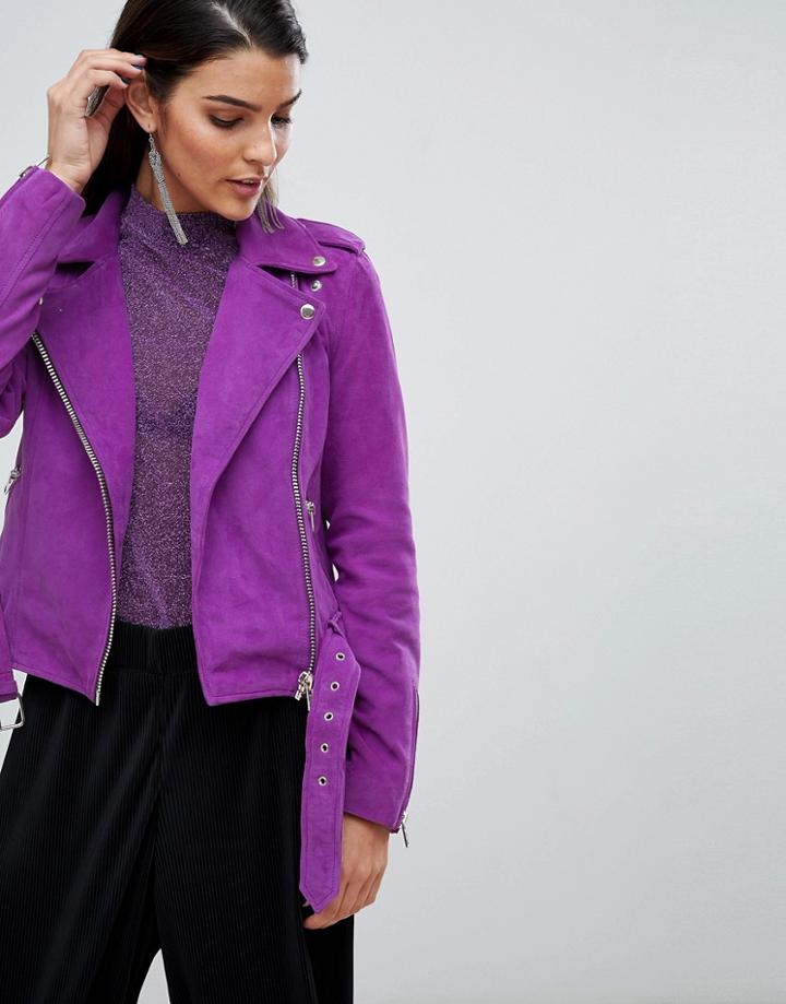 Y.a.s Suede Biker Jacket - Purple