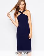 Twin Sister Midi Pencil Dress With Square Neck - Navy