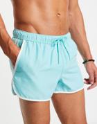 Asos Design Runner Swim Shorts In Green With White Binding-blues