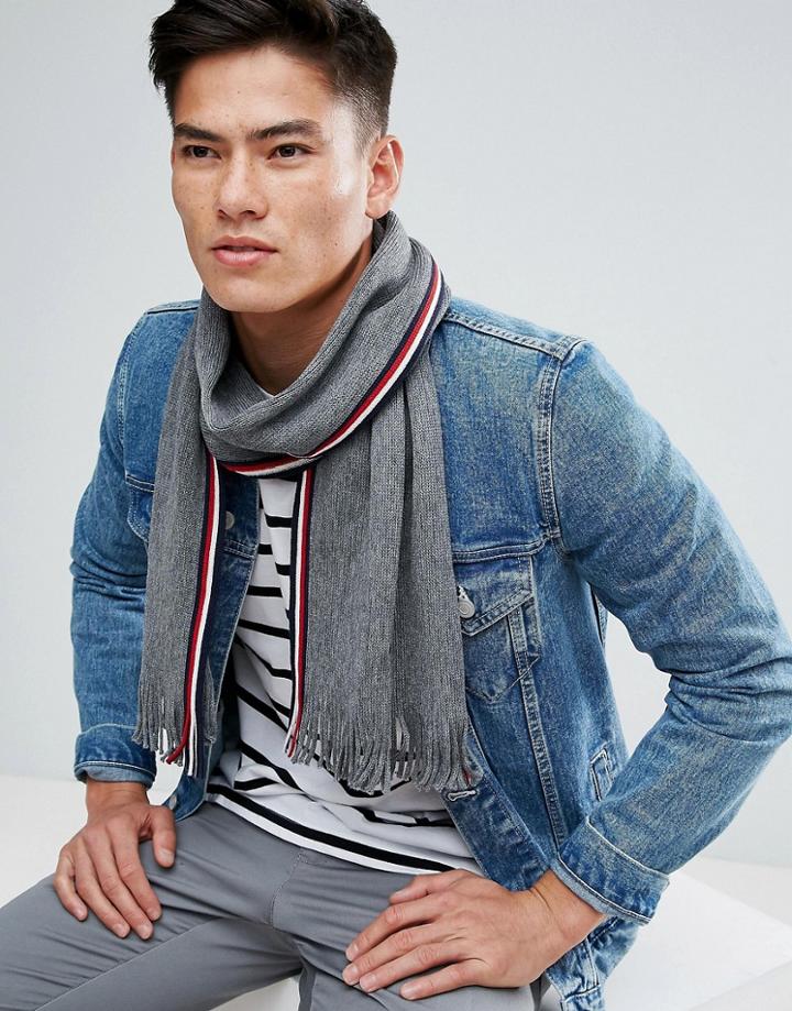 Tommy Hilfiger Edge Stripe Scarf Raschel In Gray Heather - Gray