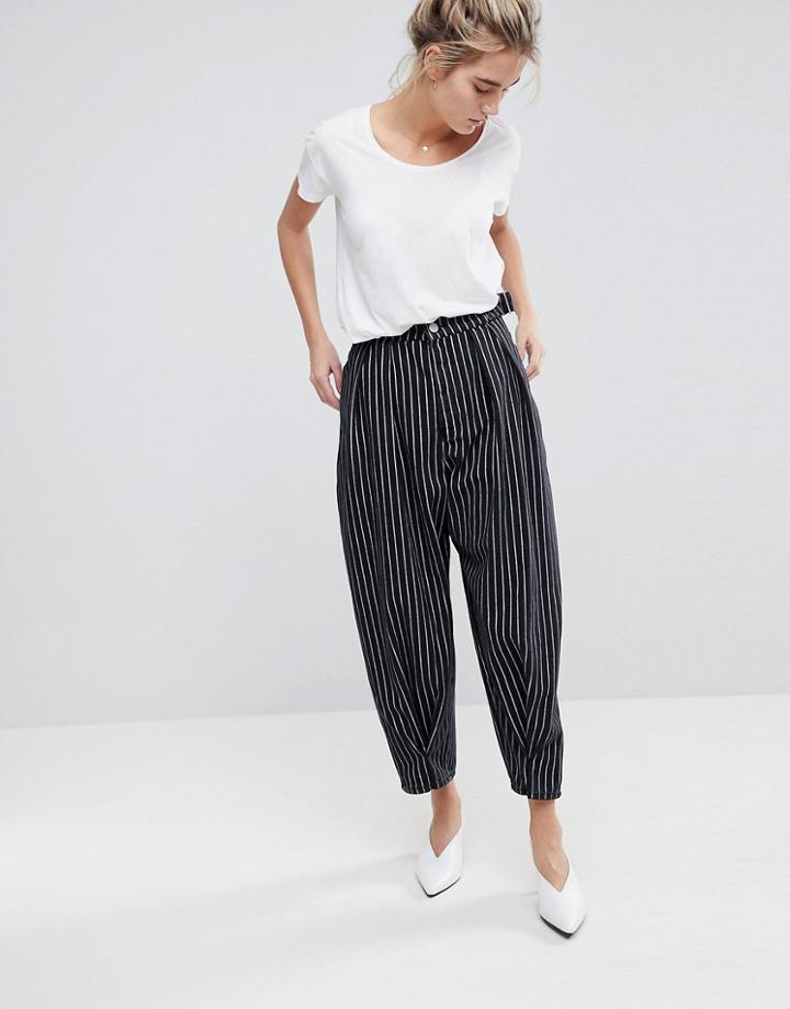 Asos Balloon Leg Jeans In Mono Stripe With Twisted Seam Detail - Multi