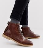 Asos Design Wide Fit Desert Boots In Tan Leather With Suede Detail