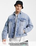 Asos Design Oversized Denim Jacket In Vintage Mid Wash-blues