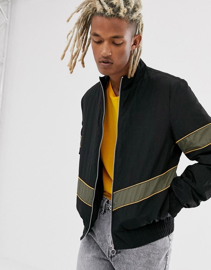 Asos Design Windbreaker In Black With Contrast Panelling