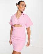 Vero Moda Mini Shirt Dress With Cut Out In Pink