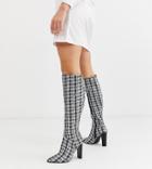 Asos Design Wide Fit Coral Heeled Knee High Boots In Tweed-multi