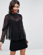 Asos Historical Blouse With High Neck Pearl Detail - Black