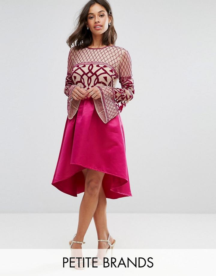 Maya Petite Allover Embellished Top Midi Dress With Assymetric Skirt - Pink