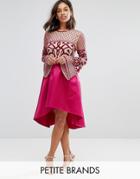 Maya Petite Allover Embellished Top Midi Dress With Assymetric Skirt - Pink