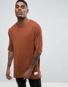 Criminal Damage Knitted T-shirt In Relaxed Fit - Brown