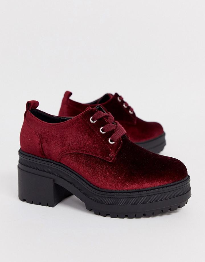 Asos Design Survivor Chunky Mid-heels In Burgundy Velvet