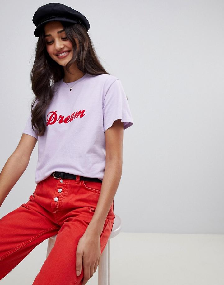 Miss Selfridge Dream Slogan T-shirt In Lilac - Purple
