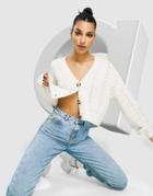 Asos Design Cable V-neck Cardigan In Cream-white
