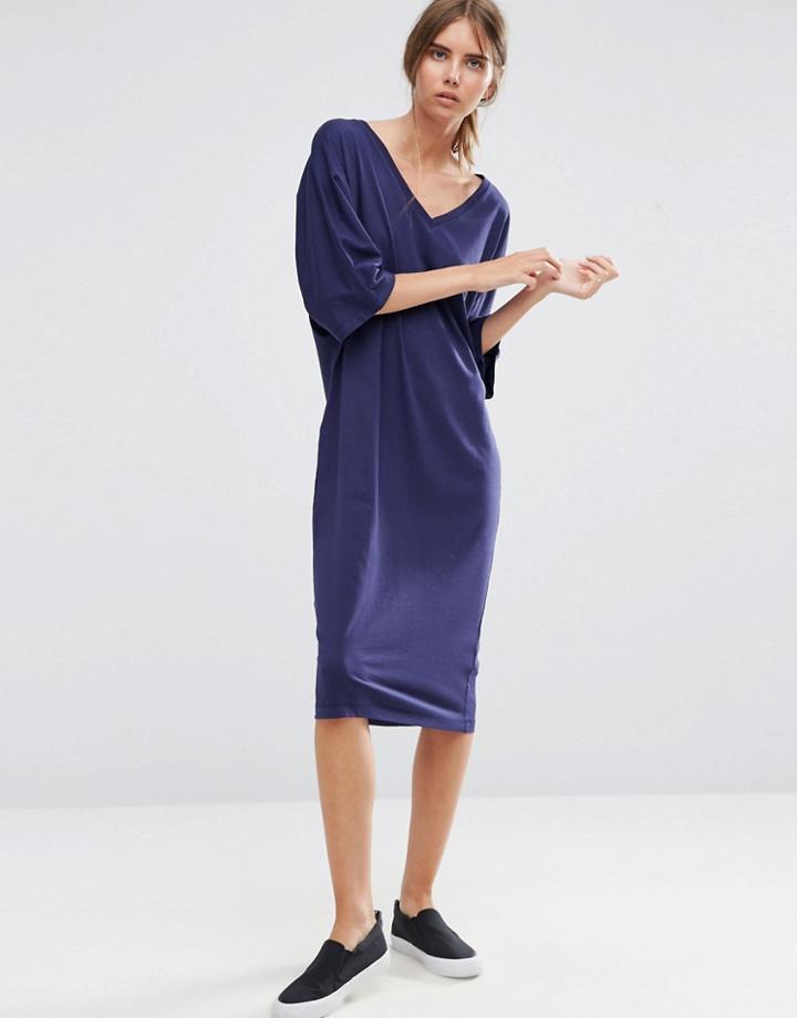 Asos Midi T-shirt Dress With Kimono Sleeve - Navy