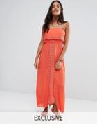 Akasa Crochet Cerise Beach Maxi Spilt Dress - Orange