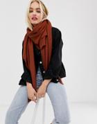 Asos Design Lightweight Recycled Polyester Scarf In Tobacco - Red