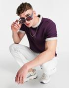 Asos Design Waffle T-shirt With Contrast Trim In Dark Purple