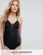 New Look Maternity Lace Up Swimsuit - Black