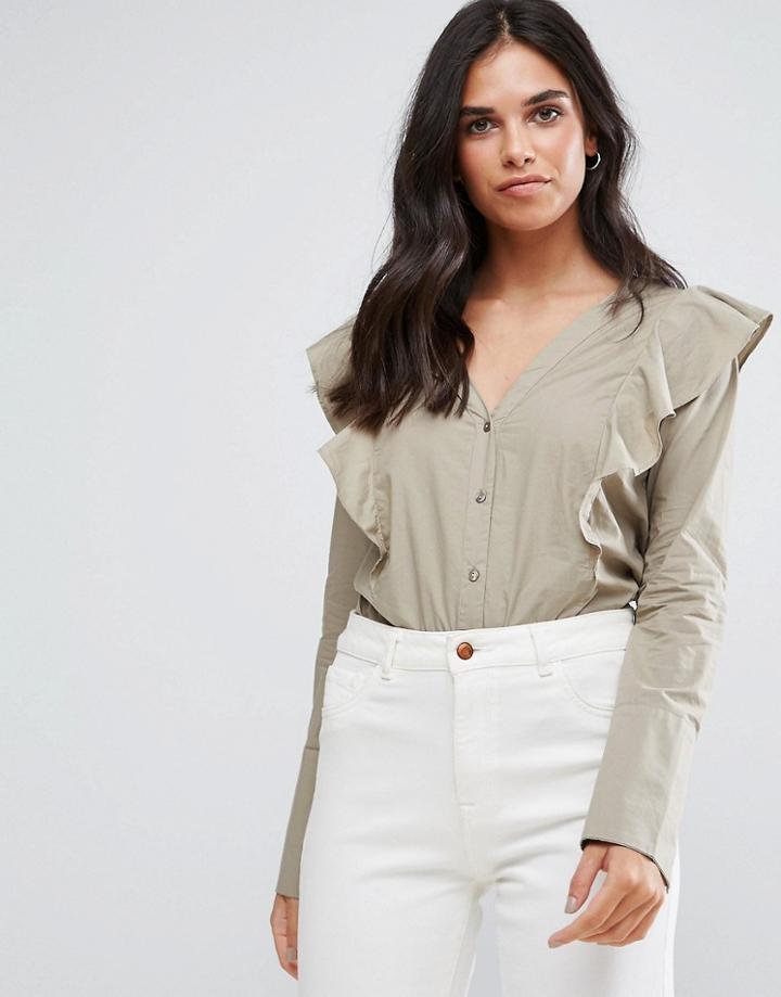 Vila Ruffle Shoulder Blouse - White