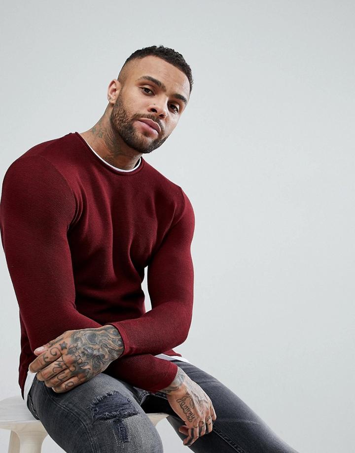 Pull & Bear Double Layer Sweatshirt In Burgundy - Red