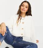 Topshop Petite Button Rib Boxy Cardigan In Ivory-white
