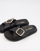 Truffle Collection Buckle Flat Sandals In Black