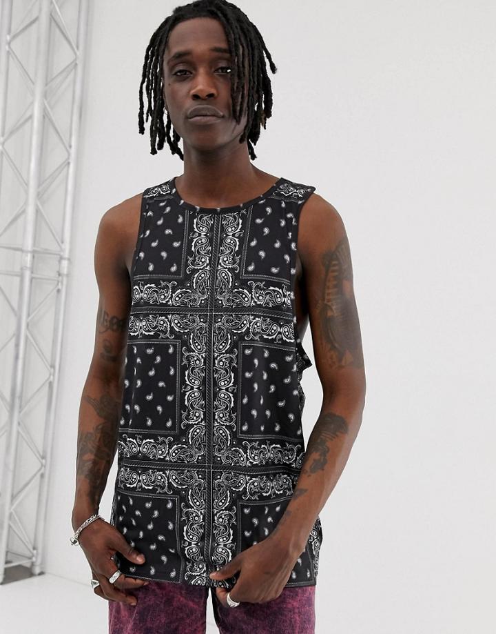 Urban Threads Paisley Print Tank - Black