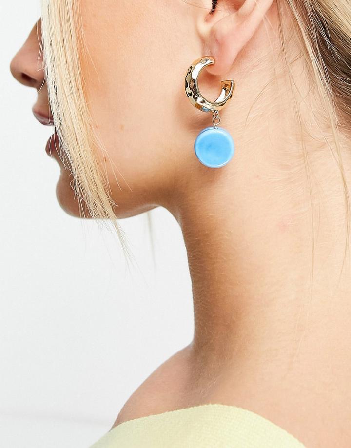 Topshop Drop Hoop Earrings With Turquoise Resin In Gold