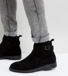 Asos Wide Fit Chelsea Boots In Black Leather With Strap Detail - Black