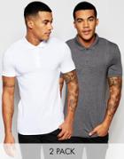 Asos Extreme Muscle Jersey Polo 2 Pack White/ Charcoal Marl Save 15%