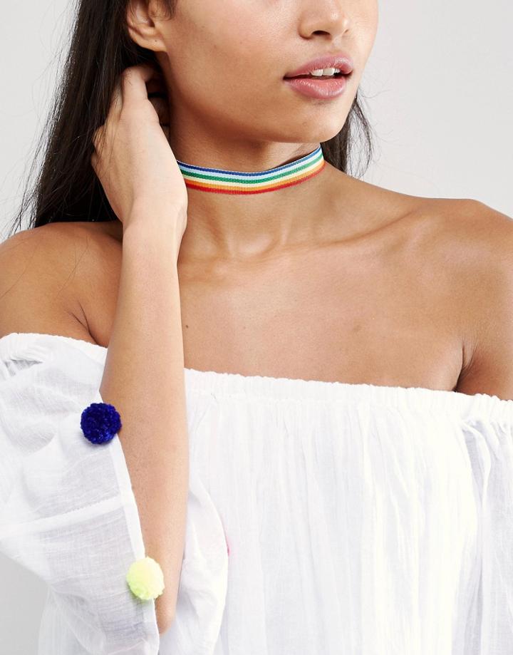 Asos Rainbow Ribbon Choker Necklace - Multi