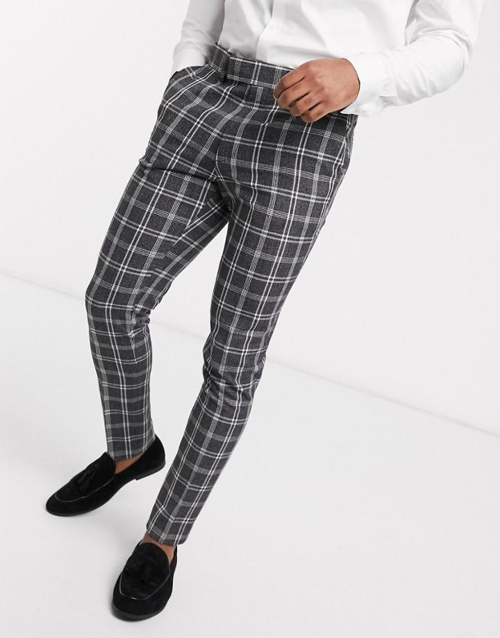 Asos Design Wedding Super Skinny Suit Pants In Gray Marl Check