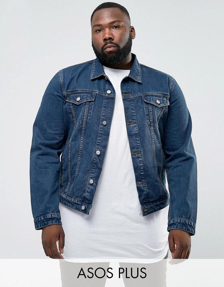 Asos Plus Denim Jacket In Blue Wash - Blue