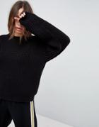 Asos Oversized Sweater With Pleat Sleeve Detail - Black