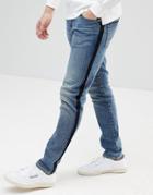 Asos Skinny Jeans In Dark Wash Blue With Side Stripe - Blue