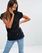 Asos T-shirt In Boyfriend Fit With Distress Detail - Black
