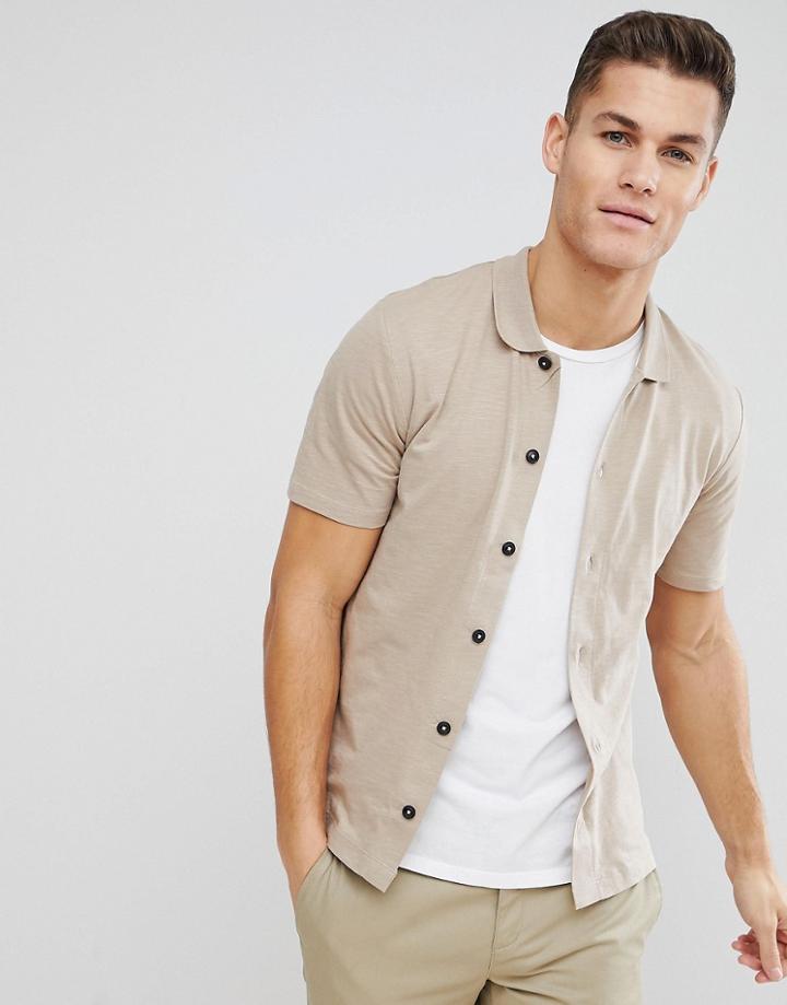 Selected Homme Short Sleeve Jersey Shirt - Beige