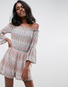 Love & Other Things Off The Shoulder Paisley Print Romper - Multi